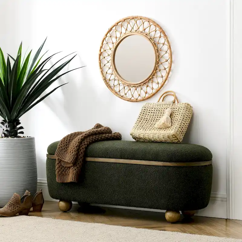 GDFStudio - Clara Upholstered Storage Ottoman Bench with Sturdy Oval Wood Legs