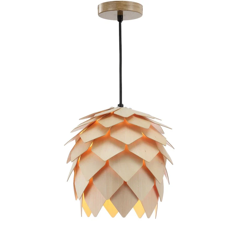 Gallery 11.75  Pinecone Wood LED Pendant, Natural/Black by JONATHAN Y