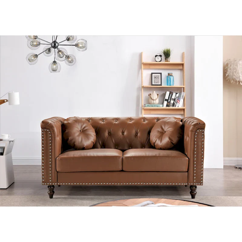 Beige / Black / Brown Chesterfield Faux Leather Loveseat – 2-Seater