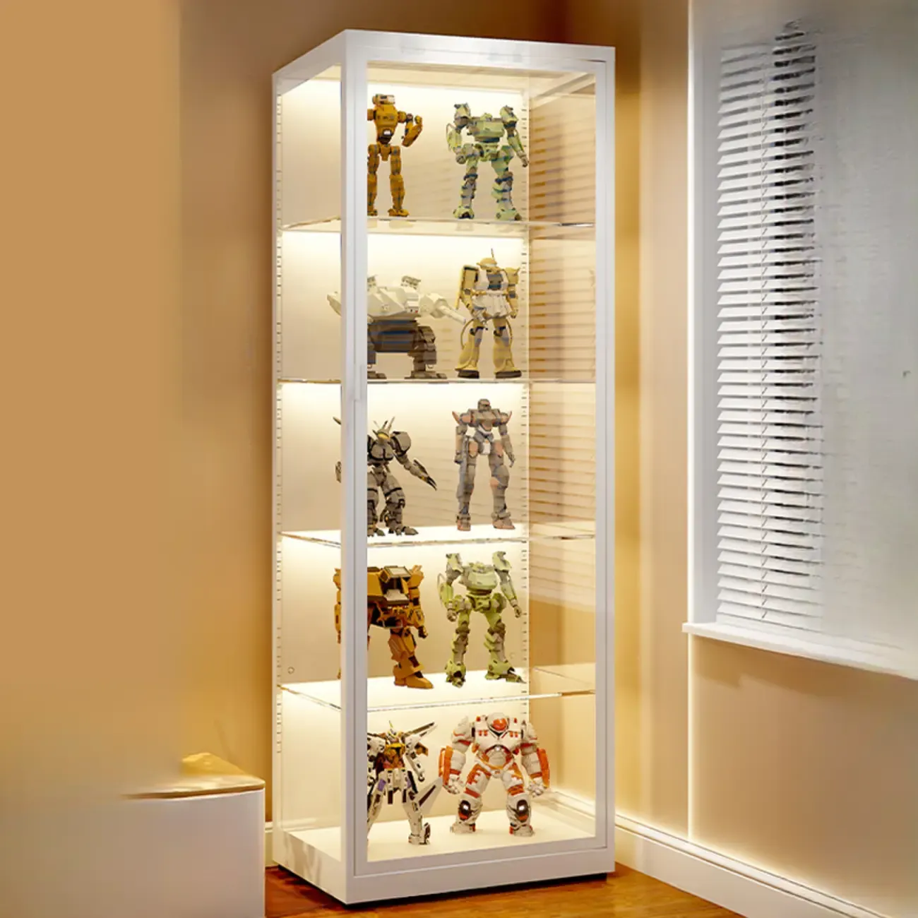 Freestanding Modern Metal Glass LED Lighted Curio Cabinet