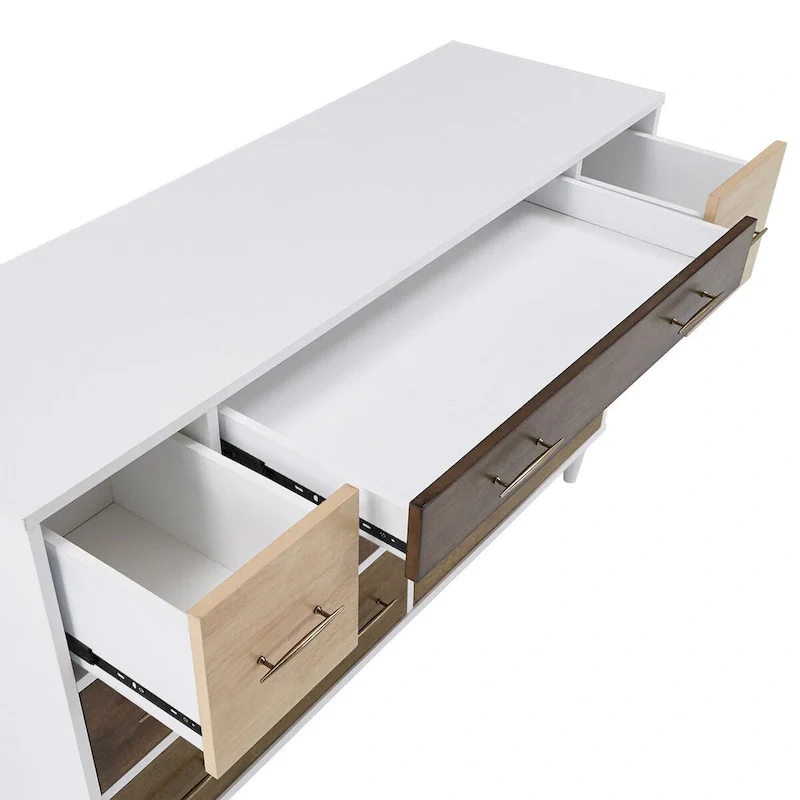 White & Natural Wood 8-Drawer Dresser