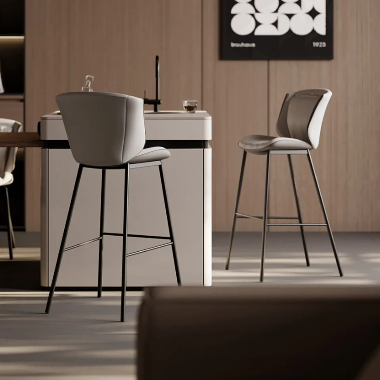 Modern Luxury Trapezoid Cushion Microfiber Leather Carbon Steel Bar Stool