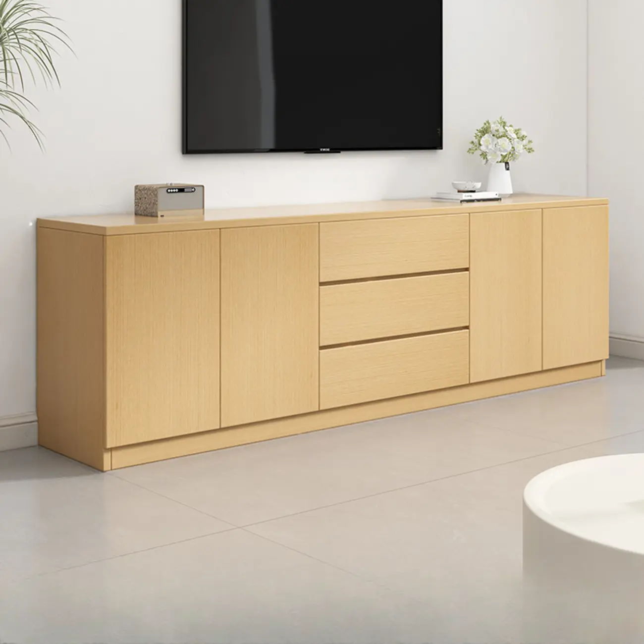 Modern Wooden TV Stand with Shelves and Cabinets