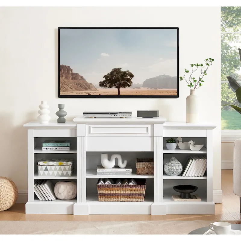 65.75  TV Stand with Large Storage Cabinet and Adjustable Shelves for TVs Up to 65