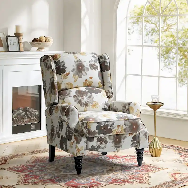 Olympus Upholstered Classic Manual Wingback Recliner with Solid Wood Legs by HULALA HOME