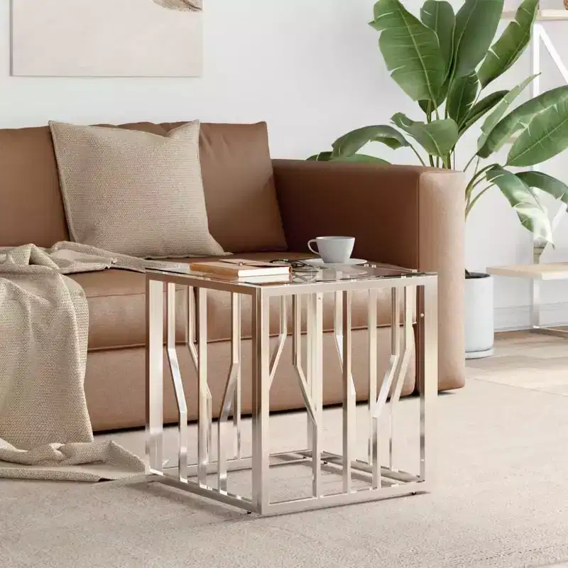 vidaXL Coffee Table Silver, Marble Stainless Steel, Tempered Glass Medium - Silver Glass