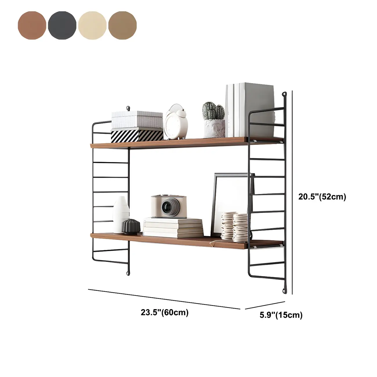 3-Shelf Nut-Brown Wall-Mounted Wood Open Bookcase