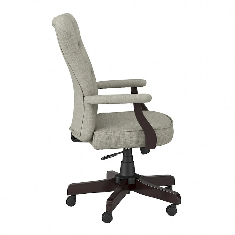 High Back Tufted Office Chair with Arms - Espresso Wood Base