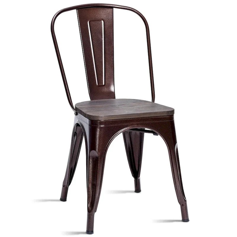 Stackable Bistro Cafe Dining Chair with Metal Frame and Wood Seat