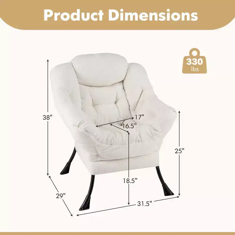 Costway Large Lazy Chair with Cozy Head Pillow Stylish Tufted Back & Seat Armrests Beige/Gray/Pink