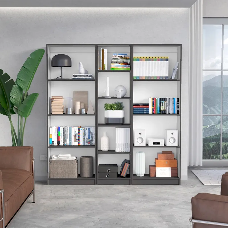 White/Multi/Black 4-Shelf Bookcase Set of 3, for 1 Room