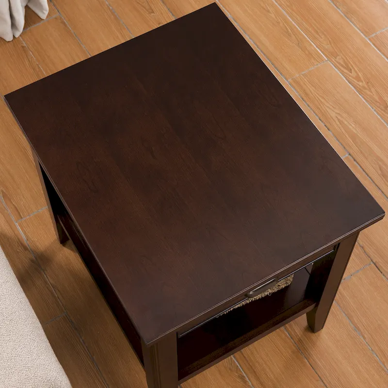 1-Drawer End Table with Shelf, Chocolate Cherry, Solid Wood, Single