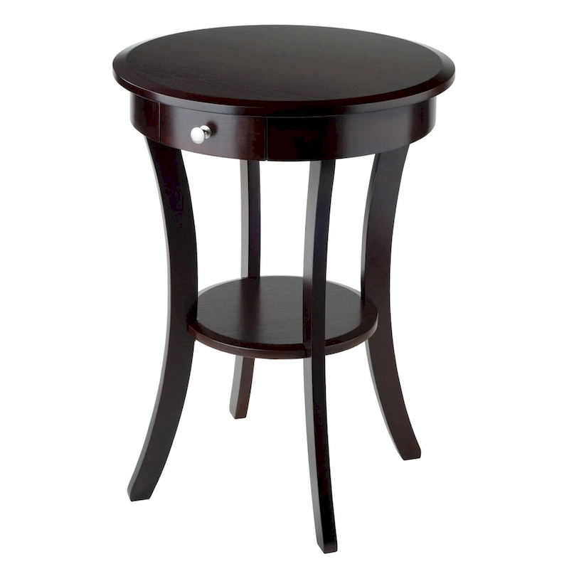 Sasha Round Accent Table, Cappuccino - 20W x 20D x 27H.