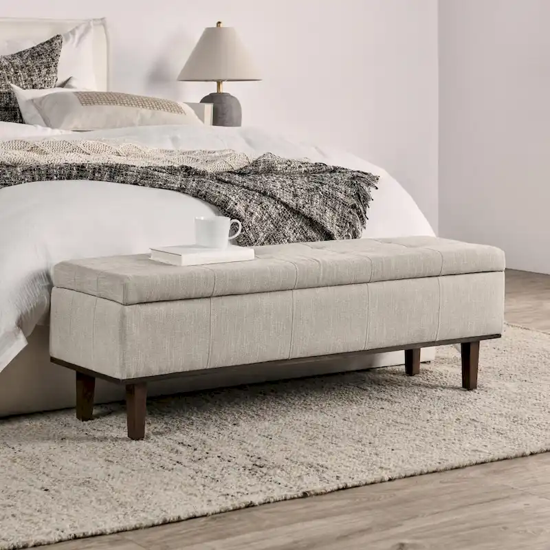 Light Beige Tufted Storage Bench, 2-Seat