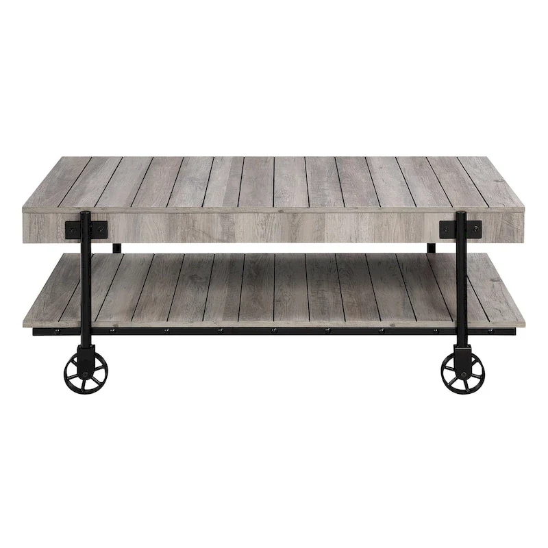 Black Farmhouse Steel 2-Piece Coffee Table Set with Wheels