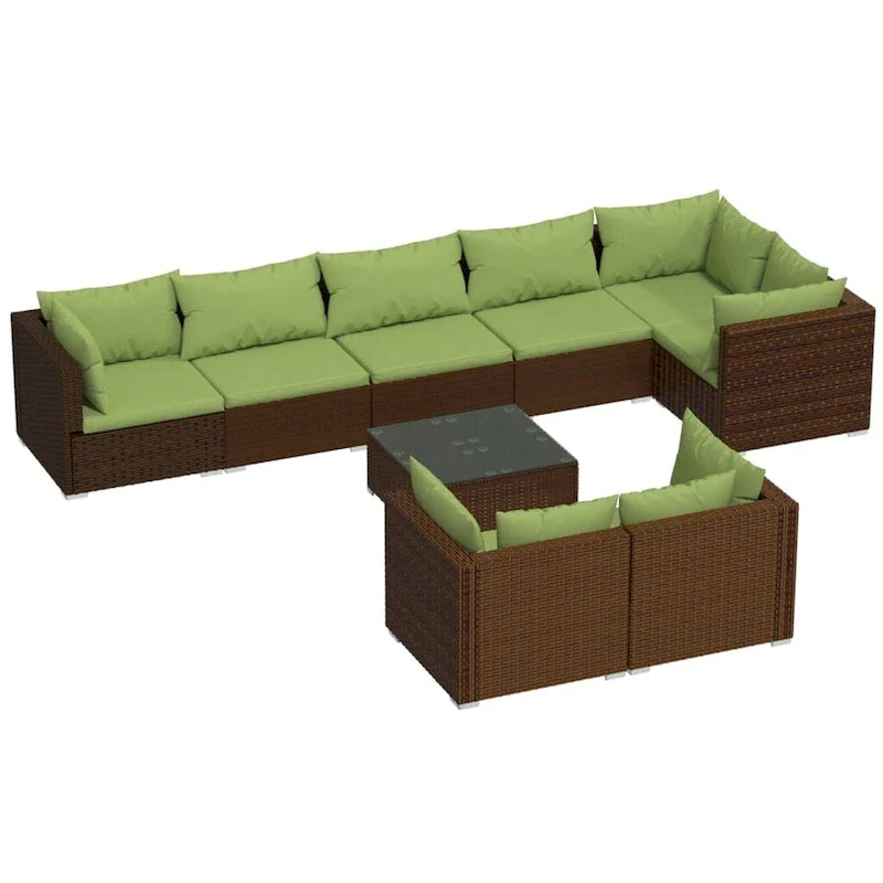 vidaXL Patio Lounge Set with Cushions Brown Poly Rattan - 27.6  x 27.6  x 24  - 27.6  x 27.6  x 24