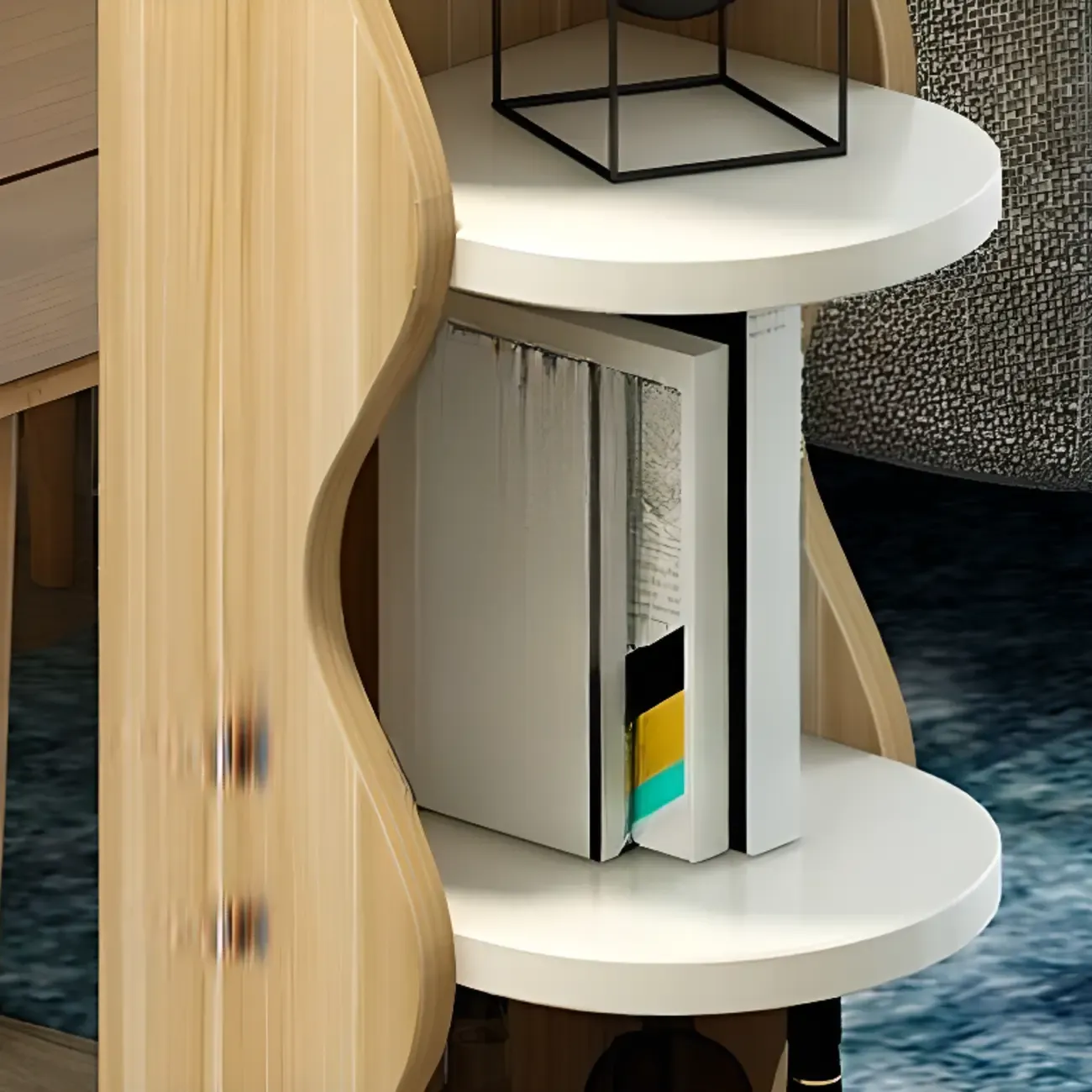 Modern Black-White Wooden Asymmetrical Shelves Bar Tables