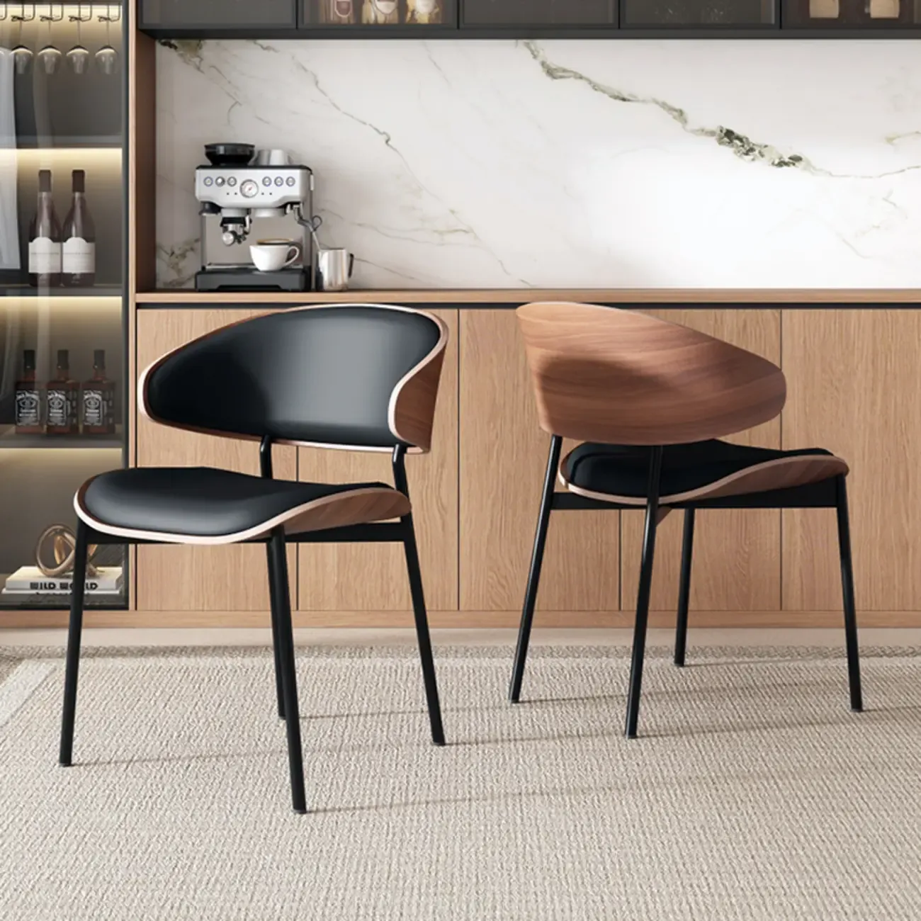 Art Deco Faux Leather Low Back Dining Chair