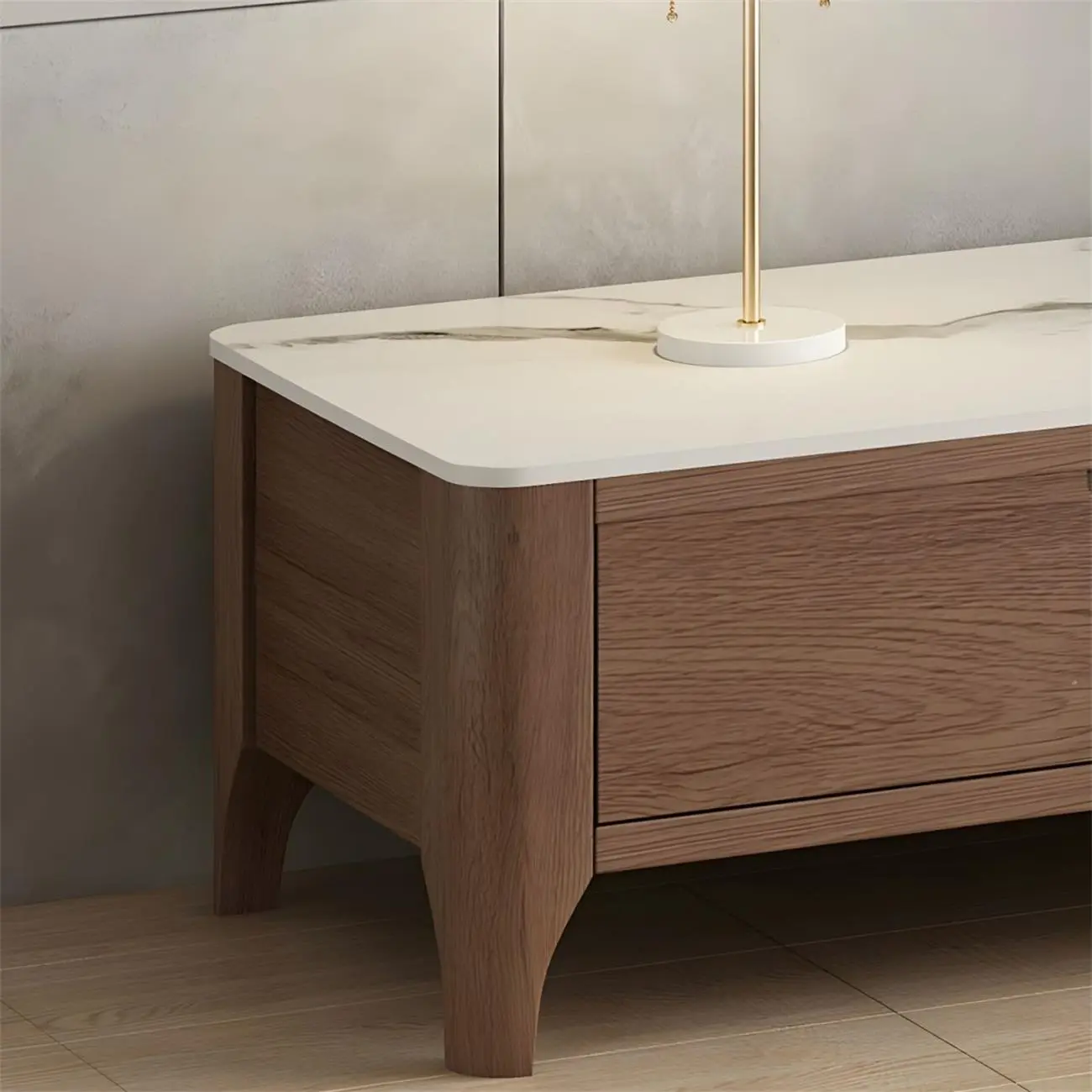 71 Brown Stone Top Cable Management TV Stand with Drawers