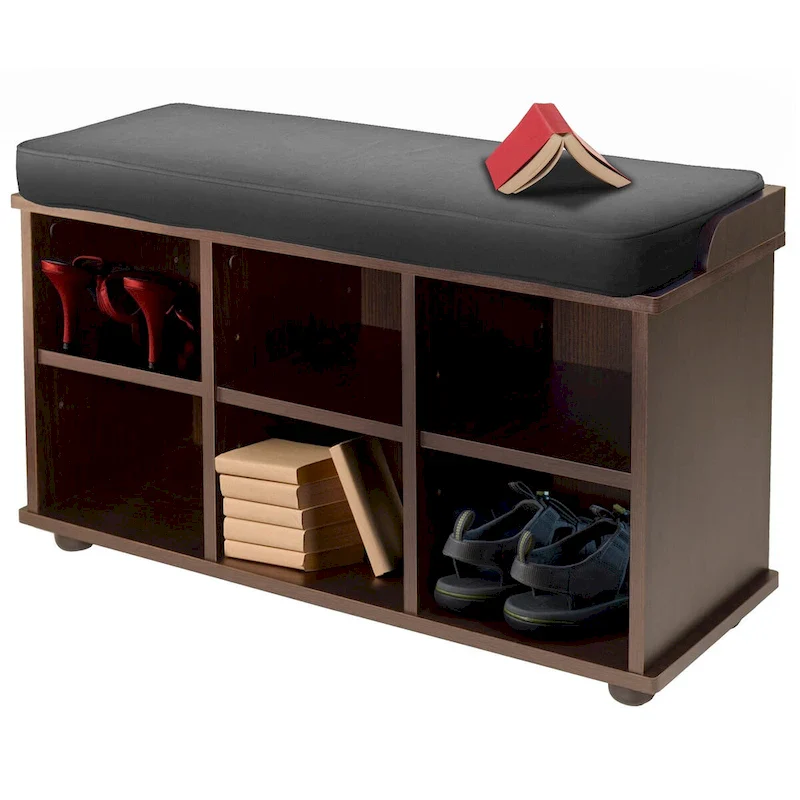 Espresso/Black Storage Bench with Cushion, 1-Person, 33.7×12.52×19.17 in