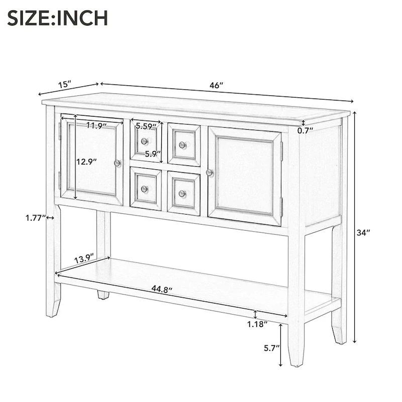 Buffet Sideboard Console Table with Bottom Shelf
