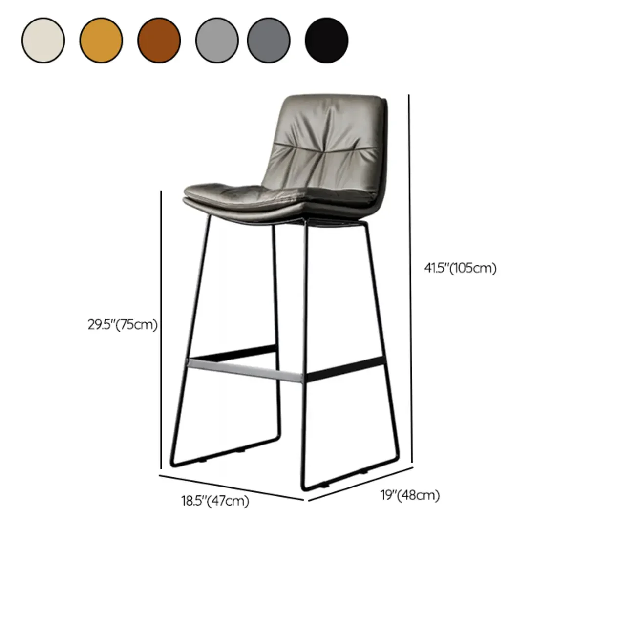 Modern Upholstered Low Back Metal Sled Bar Stools