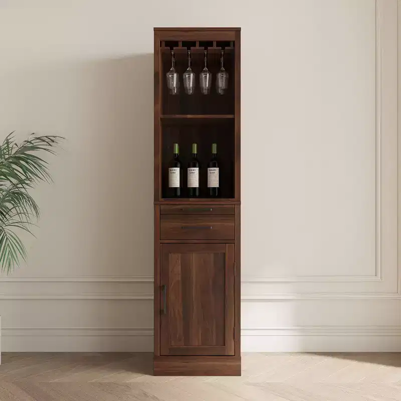 Particle Board + MDF Brown Walnut Modular Bar Cabinet with Storage Shelves and Dining Room Cabinets Walnut Brown one size