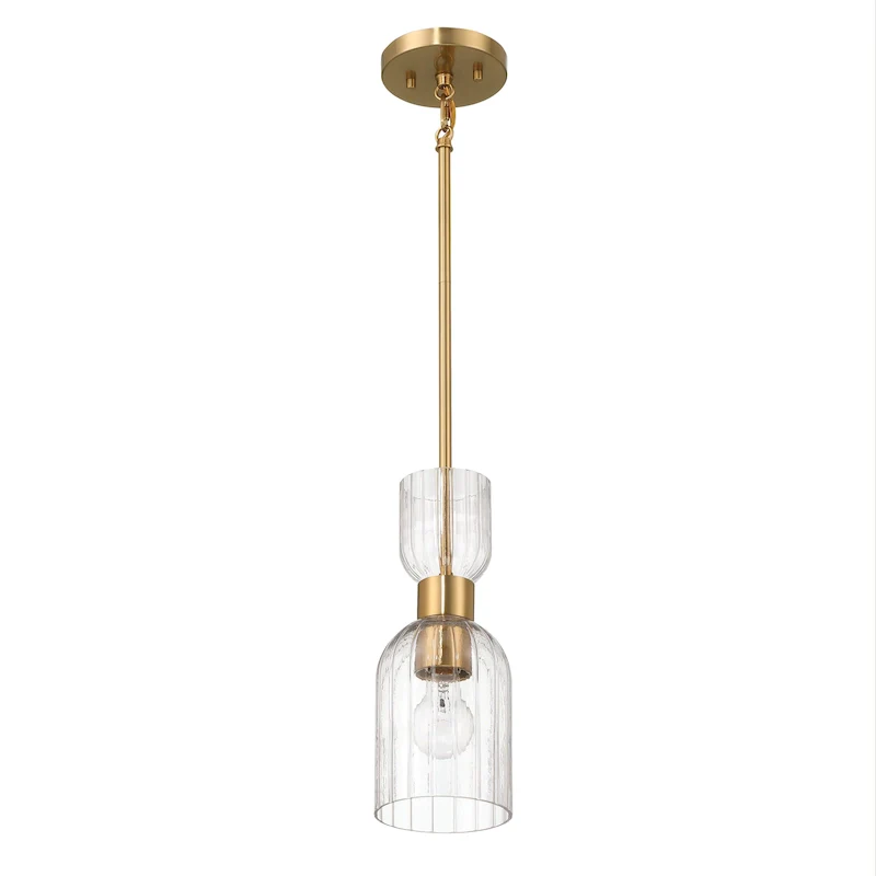 Josephine Metal and Clear Ribbed Glass Ceiling Light - 5.0 L x 5.0 W x 12.8 H
