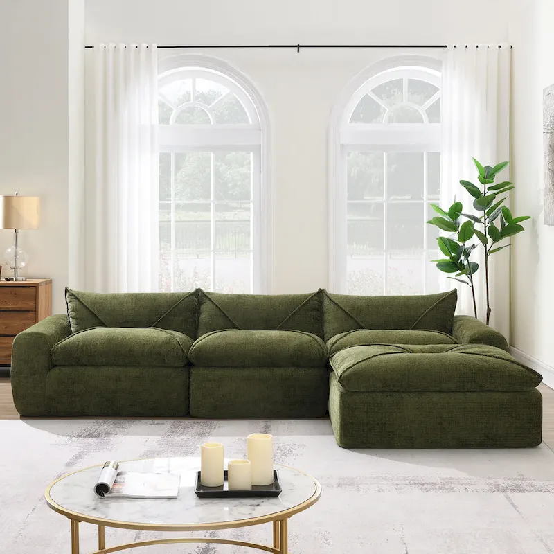 116-In Modern Chenille Sectional Sofa with High Density Foam,No Assembly Required