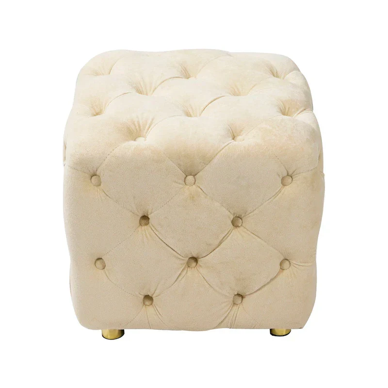 Modern Velvet Upholstered Square Tufted Ottoman by GDFStudio