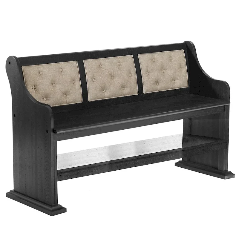 Upholstered Counter Height Dining Bench with Tufted Backrest - Rustic Style (Dark Grey/Beige)