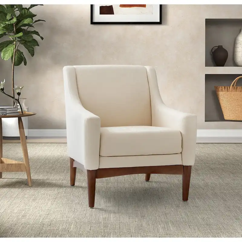 Francis Mid-century Modern Upholstered Armchair with Sloped Arms and Solid Wood Legs by HULALA HOME