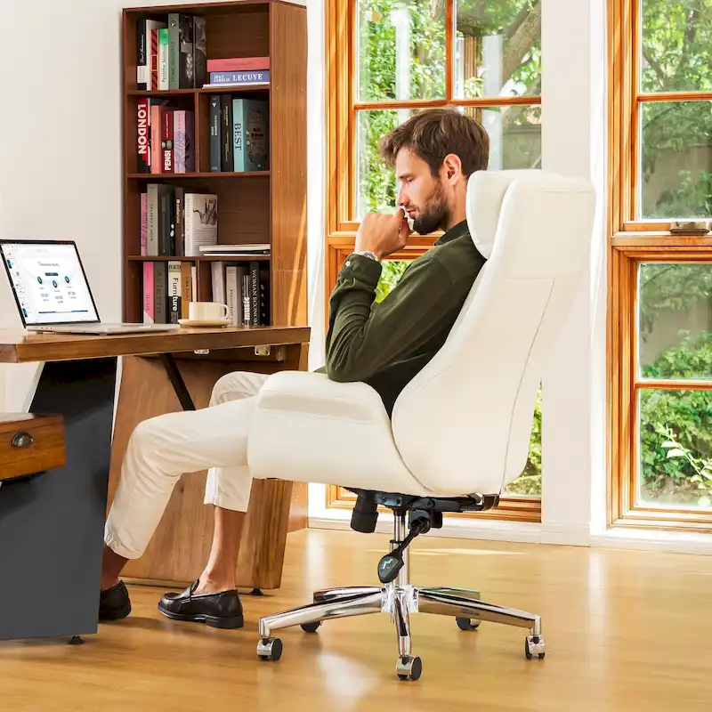48-inch Mid-Century Adjustable Swivel Faux Leather Office Chair