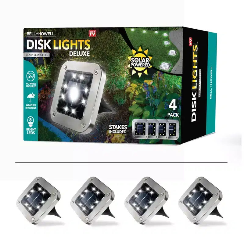 Bell + Howell 8 LED Square Solar Powered Outdoor Disk Lights - Walkway Lights, Waterproof, Auto On/Off