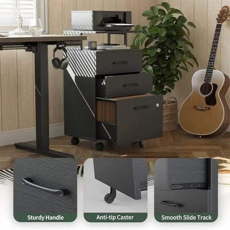 3-Drawer Rolling Filing Cabinet - 6.3 D x 30.12 W x 21.65 H