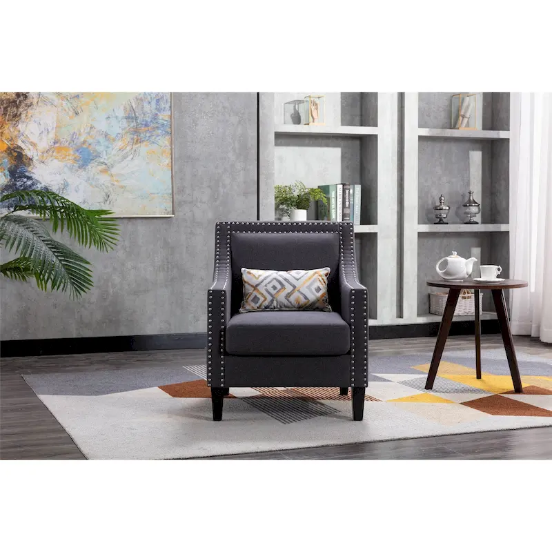 Linen Nailhead Accent Solid Wood Leg Living Room Armchair