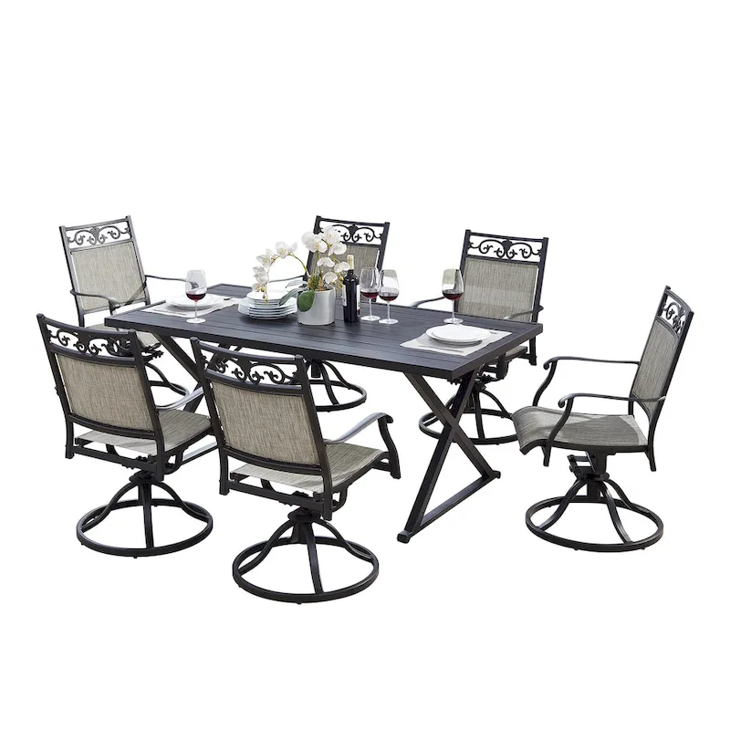 Dining Set with 6 Swivel Chairs and 1 Rectangle Metal Table