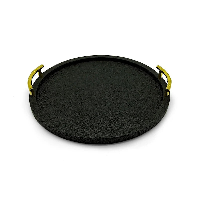 Green Gray Round Tray W/Handles