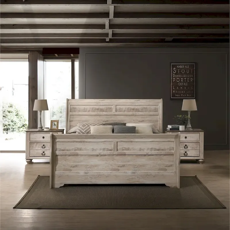 Roundhill Furniture Imerland Contemporary White Wash Finish 3-Piece Bedroom Set