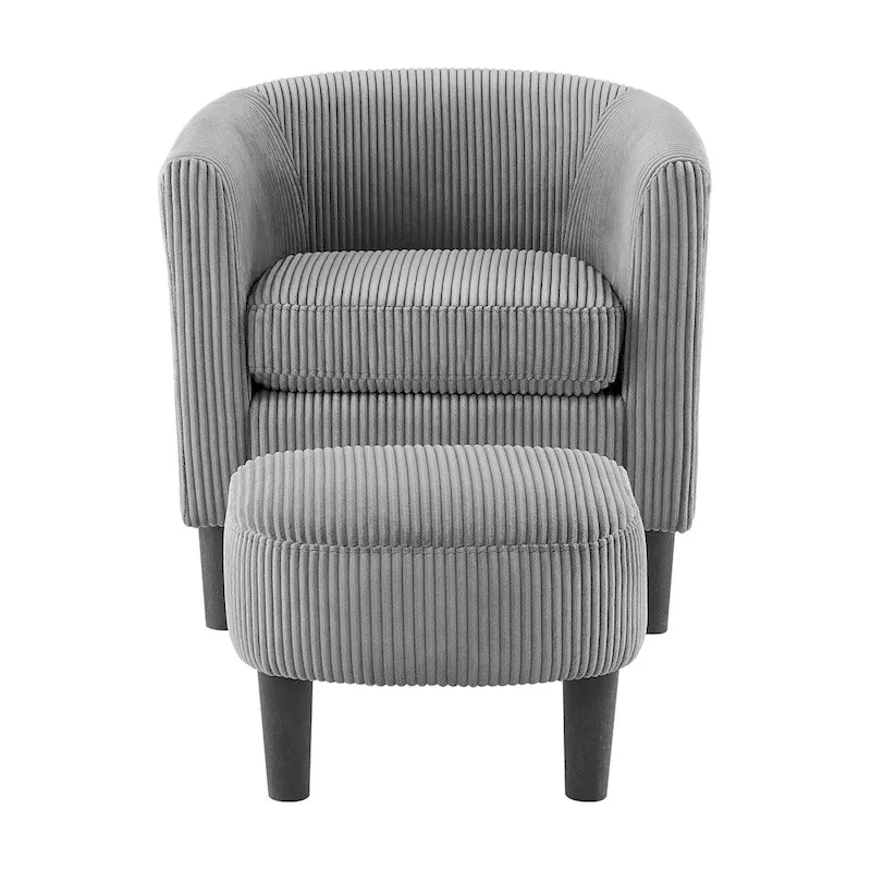 Modern Fabric Upholstered Accent Chair with Ottoman Foot Rest