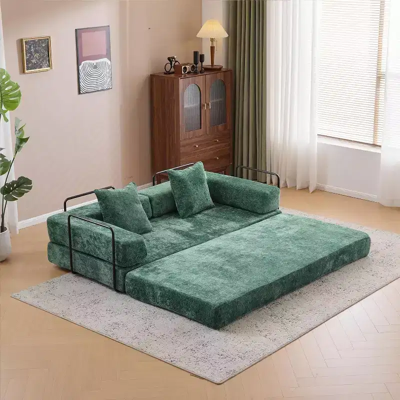 MooxvMoo Floor Sofa Bed Convertible, Corduroy Futon Couch with Pillow, Sleeper for Living Room Bedroom, Dark Green