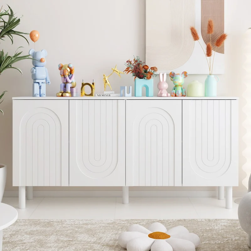 Cupboard Sideboard Storage Cabinet with 4 Doors Pop-up Design,Lacquer