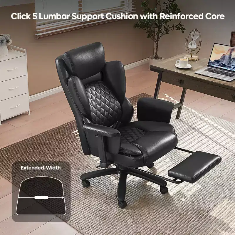 Bestier Comfortable Reclining Office Chair, Heavy Duty Desk Chair with Foot Rest, Reclining Executive Office Chair With Adjustable Lumbar Support