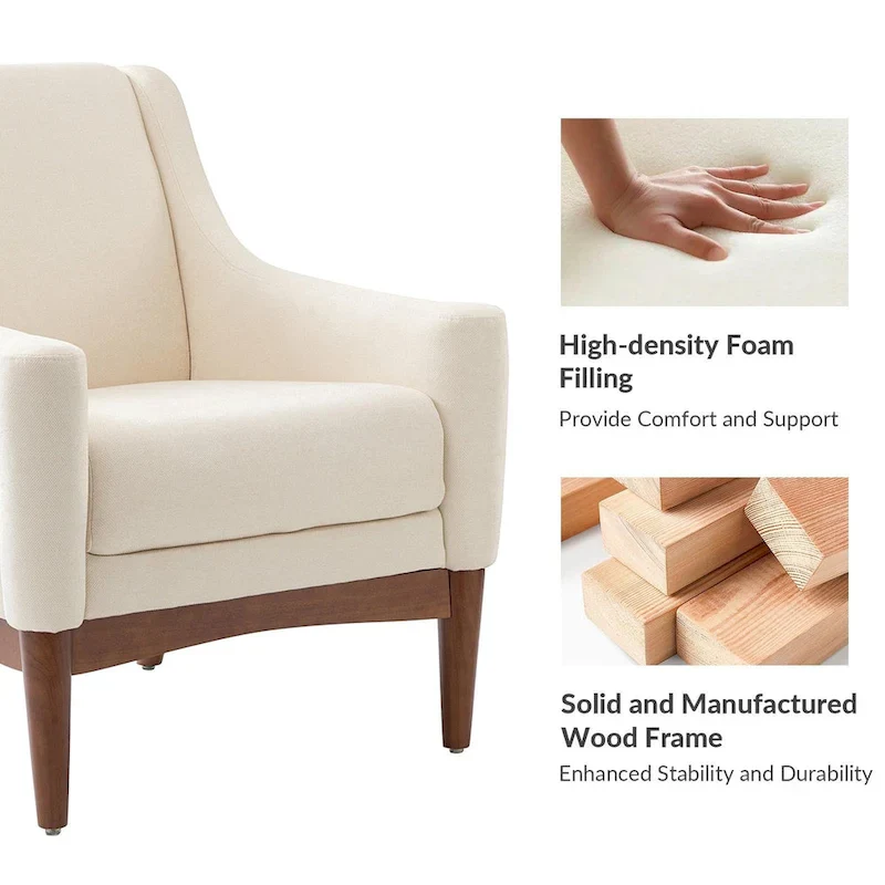 Francis Mid-Century Modern Upholstered Armchair with Sloped Arms and Solid Wood Legs