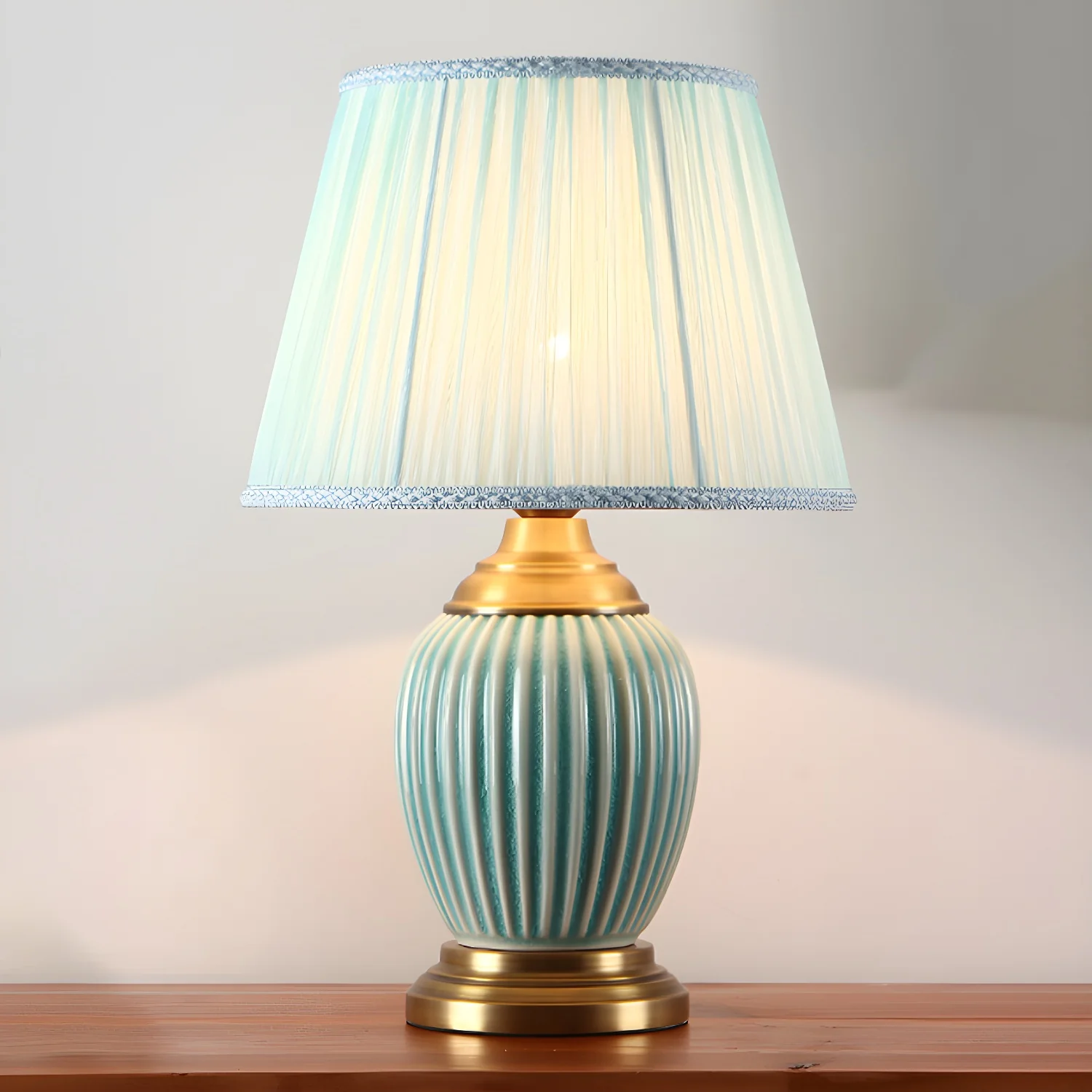 Elegant Barrel Fabric Shade Ceramic Table Lamp for Bedroom