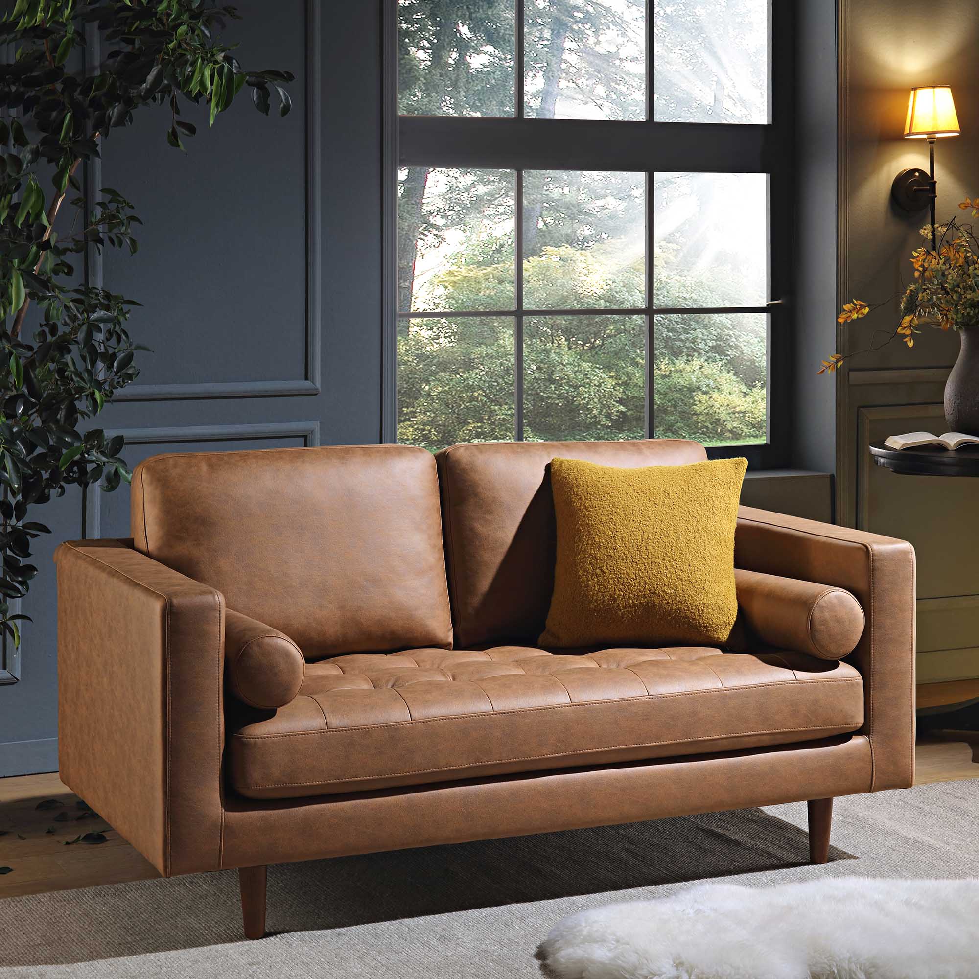 2-Seater Sofa, Tan Faux Suede