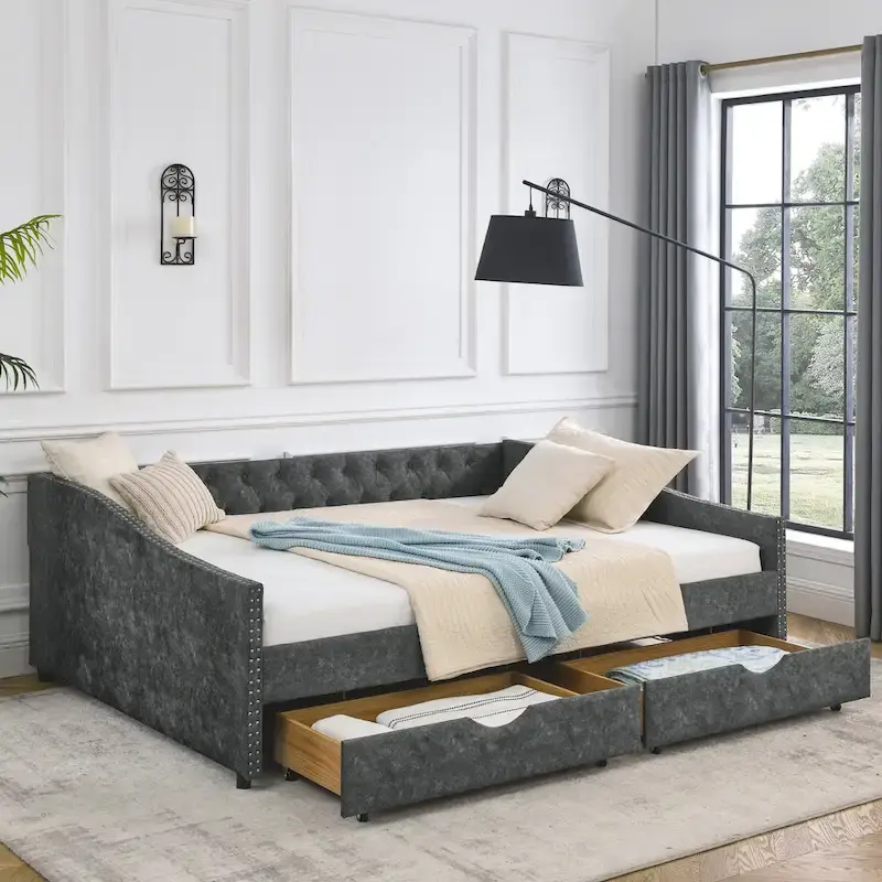 Daybed with Drawers Upholstered Tufted