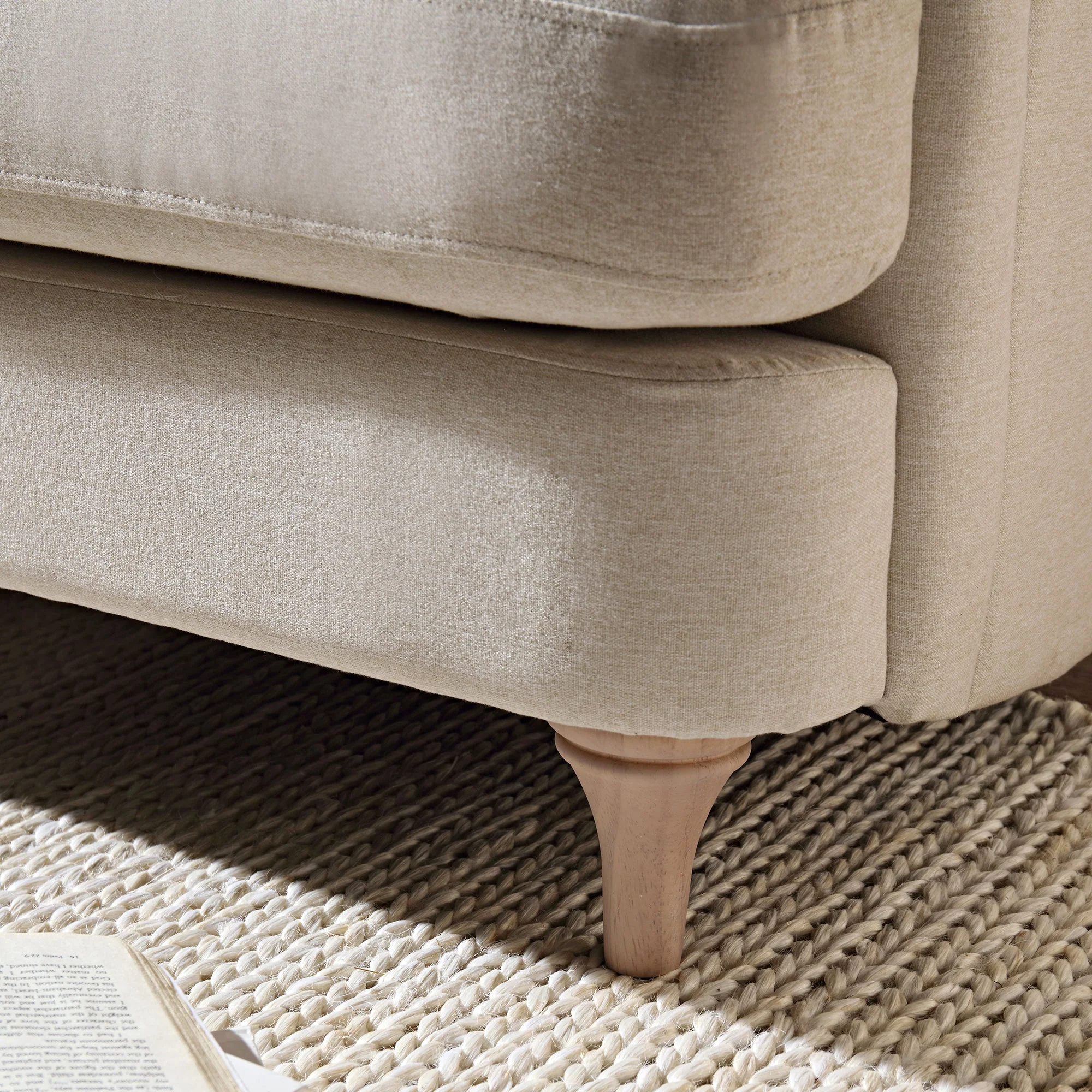 Traditional English Loveseat Sofa - Oatmeal Brushed Fabric, Curved Back, Hand Tufted Armrests, 1.5-Seater