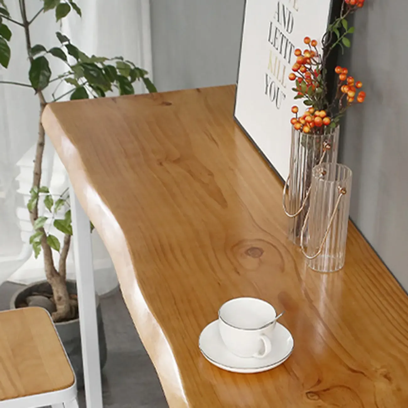 Scandinavian Hardwood Pub Table with Sled Base