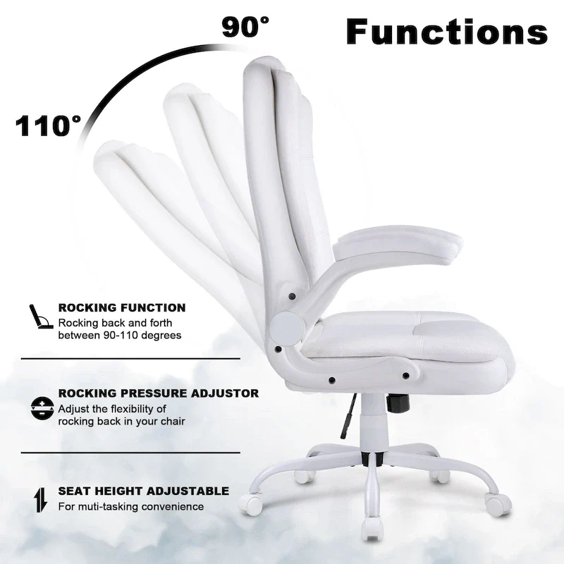 Big and Tall Ergonomic High Back Adjustable Height Leather Executive Chair with Padded Flip-up Arms